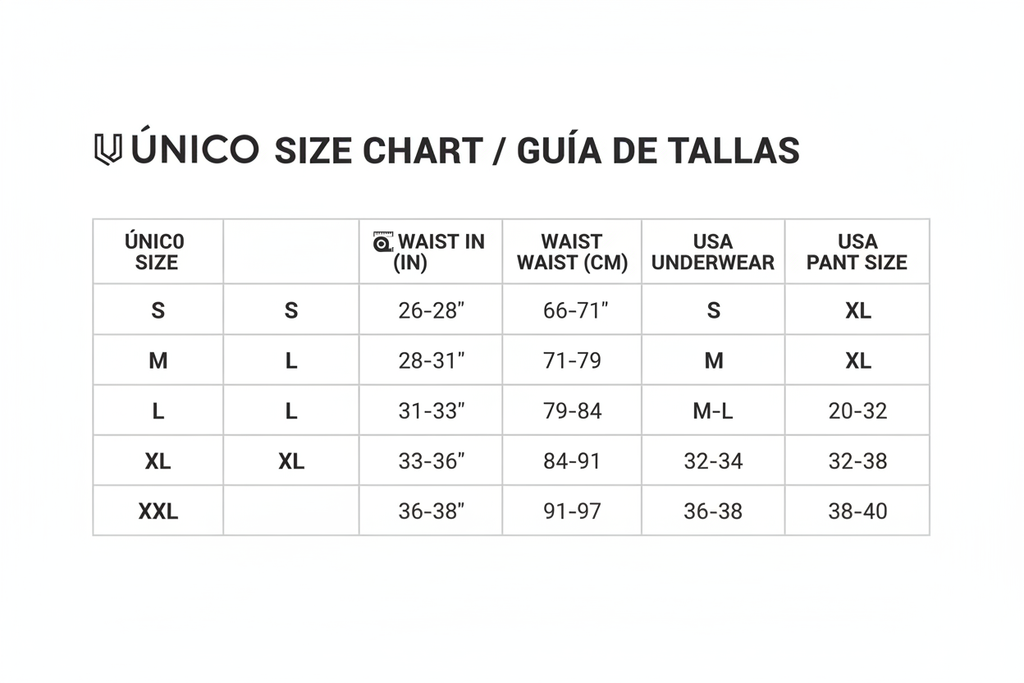 Tabla de tallas completa ÚNIC0