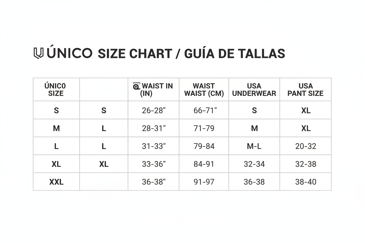 Tabla de tallas completa ÚNIC0
